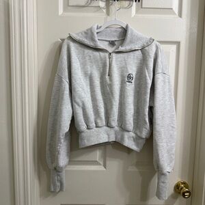 Gray quarter zip cropped sweater